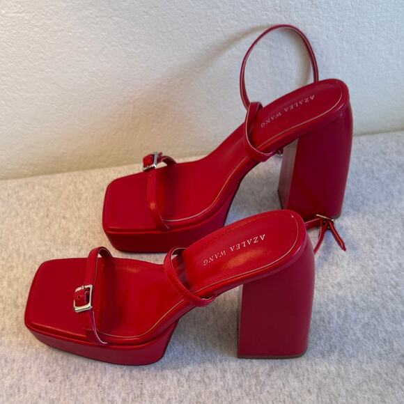 Azalea Wang Lennox Strappy Platform Sandal Heels in Red Size 8.5 - Picture 3 of 7